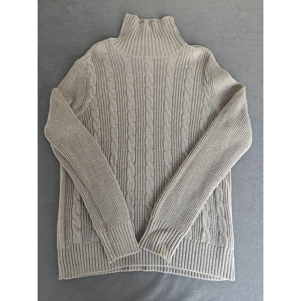 Express Mens Large Gray Cable Knit Turtleneck Sweater Cotton Blend